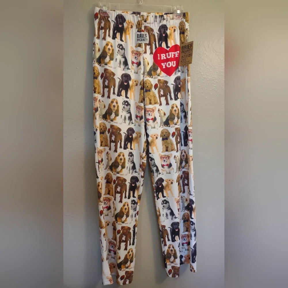 Brief Insanity Puppy Dog Lovers Unisex Lounge Pants Size Small NWT - Picture 2 of 8